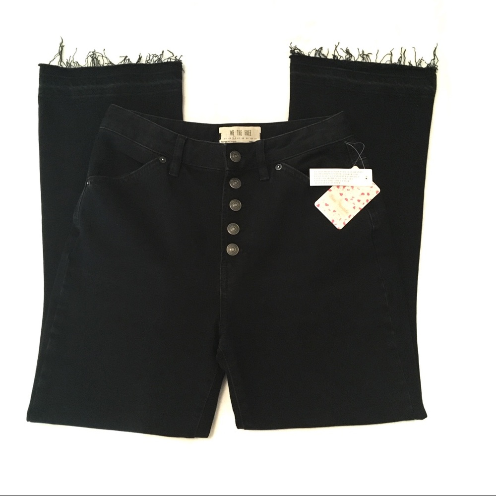 Free People | Black High Rise Raw Hem Crop Jeans - Picture 2 of 8